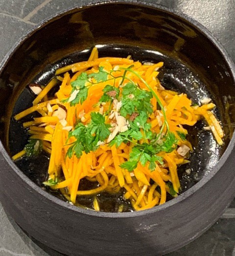 Pumpkin salad with tangerine, hazelnut and fresh chervil 