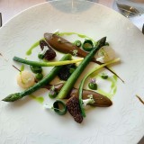 Morels, green asparagus, herbs salve, turnip and porcini mole. The Dining Room @ Gravetye Manor – Sussex, UK