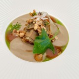 Mushroom, pear and onion pie