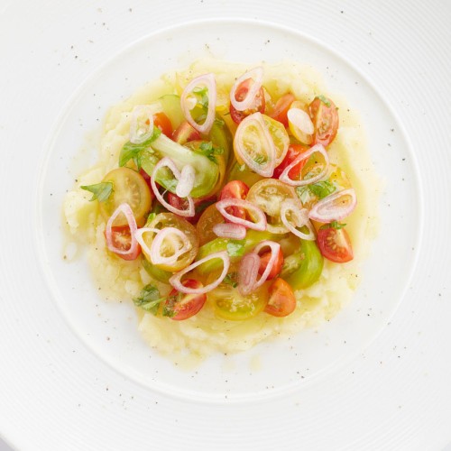 Cold puree of potato, onion, garlic, sour shallot, tomatoes and basil